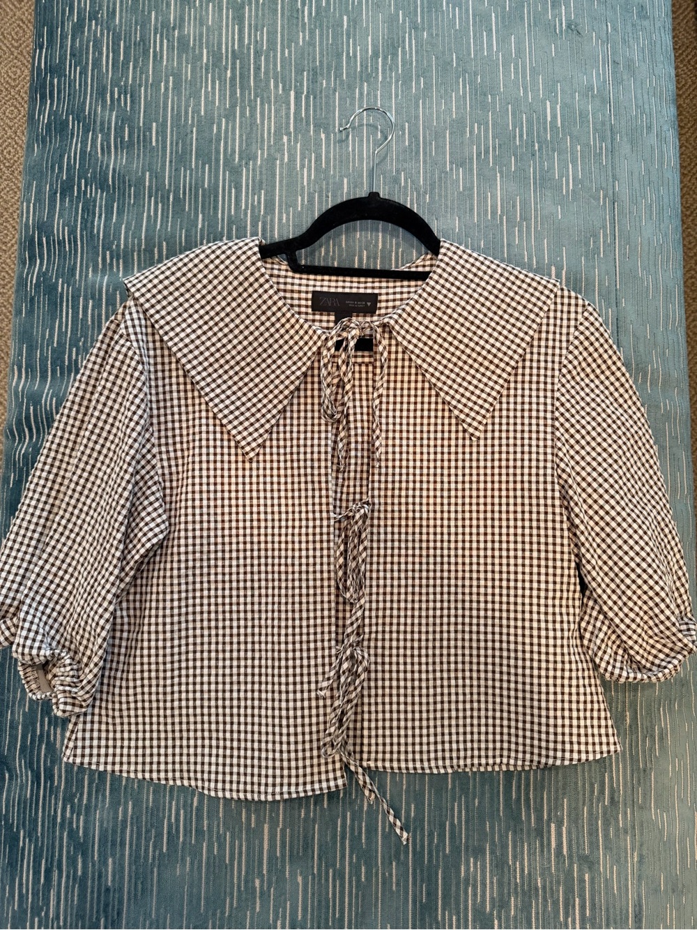 Zara Black and White Gingham Tie-Front Blouse